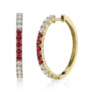 SC55028008D Color Collection 0.91CT Diamond & 0.60CT Ruby Hoop Earring