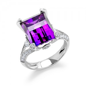 Emerald-Cut Amethyst & Diamond Ring