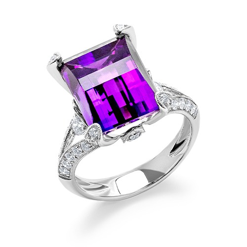 Emerald-Cut Amethyst & Diamond Ring