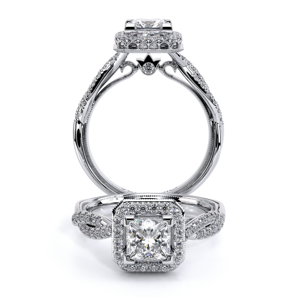 Renaissance-918p-Platinum Princess Halo Engagement Ring